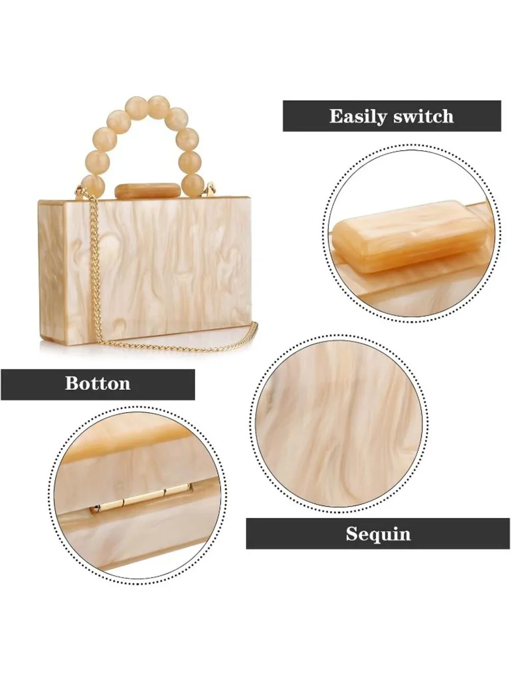 👜Women's Tan Crossbody Bag with Pearl Chain Formal Purses with Pearl Chain
